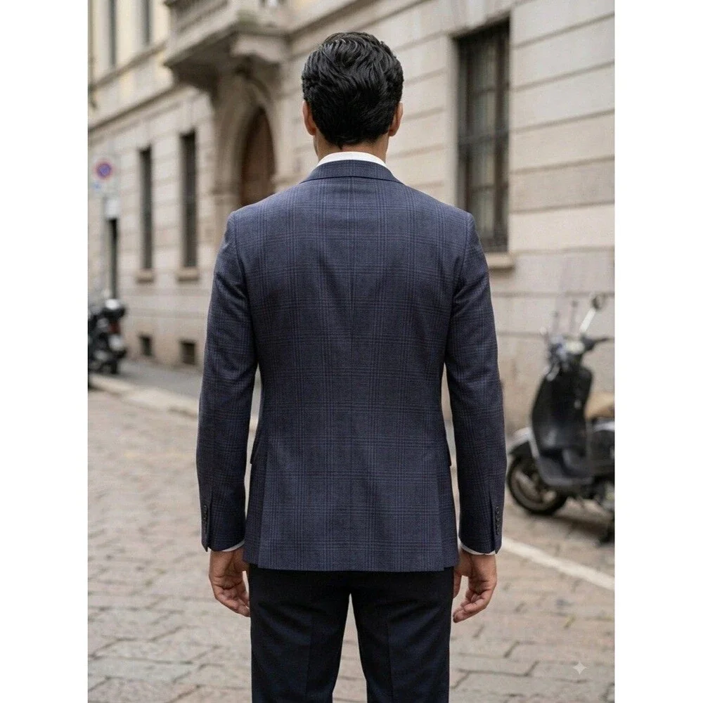 NEW Banana Republic Mens Blazer 40R Slim Fit Navy Plaid Marzotto Super 100s Wool